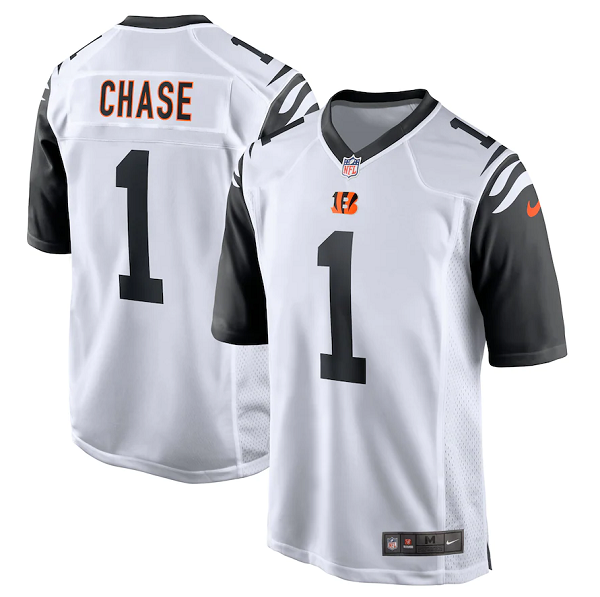 Men's Cincinnati Bengals #1 Ja'Marr Chase White Stitched Game Jersey Men's Cincinnati Bengals #1 Ja'Marr Chase White Stitched Game Jersey